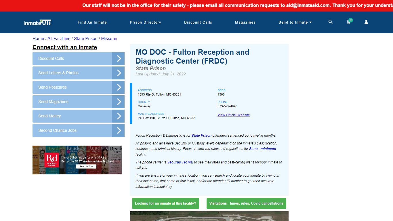 MO DOC - Fulton Reception and Diagnostic Center (FRDC ...